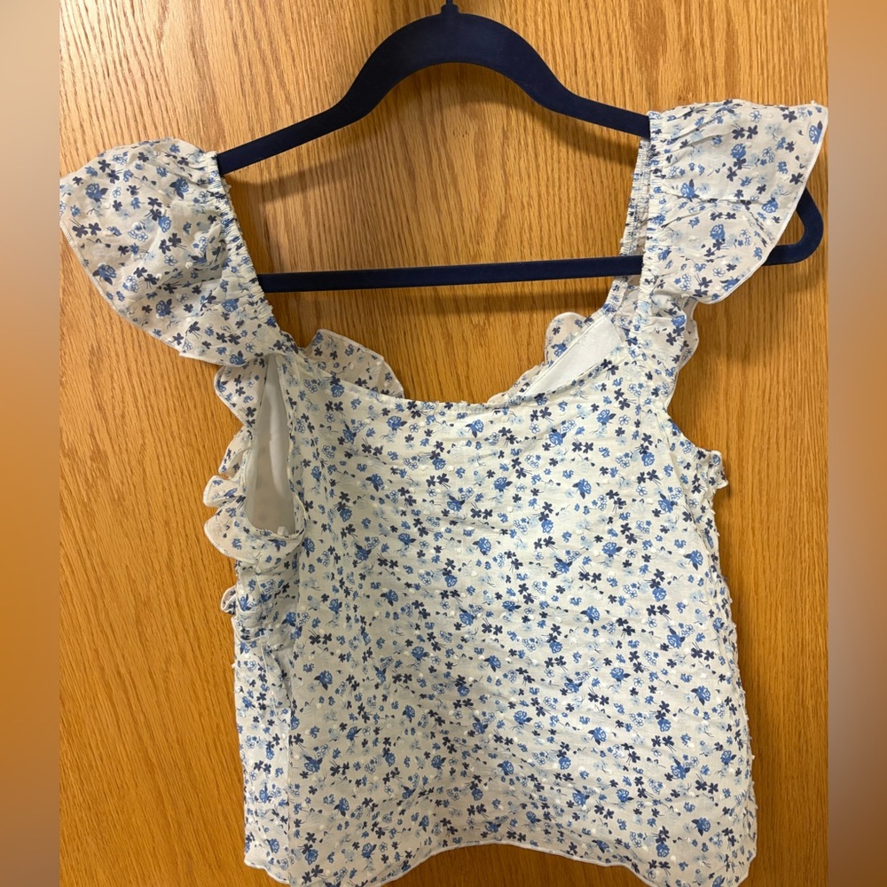 Floral Blue Ruffle Top - Picture 2 of 2